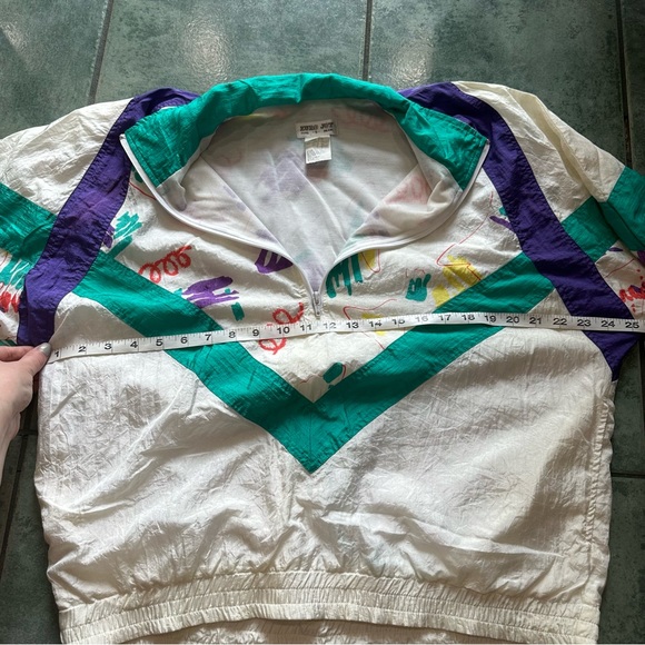 VTG 80s Retro Maximalist Artsy Abstract Colorful Quarter Zip Windbreaker - Picture 5 of 7